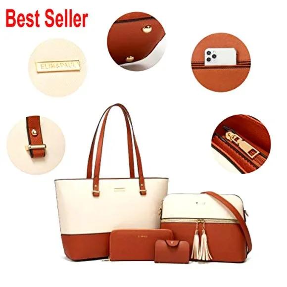 Faux Leather Tote Satchel Purse Set with Crossbody Bag - Picture 4 of 7